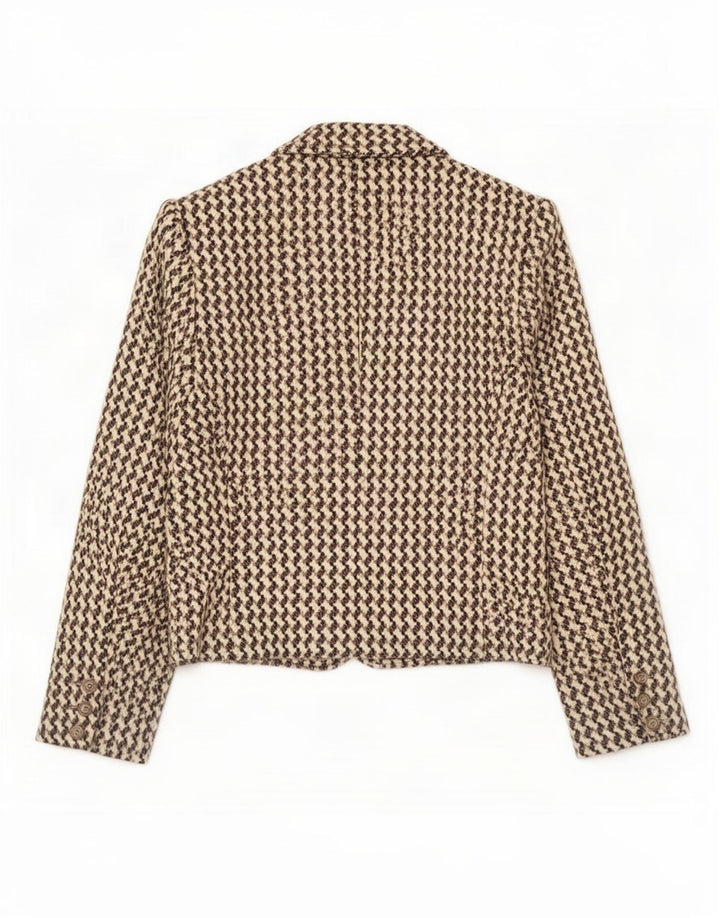 Poi By Krizia Dame Crop Blazer Jacket IT 40 Small Beige Houndstooth