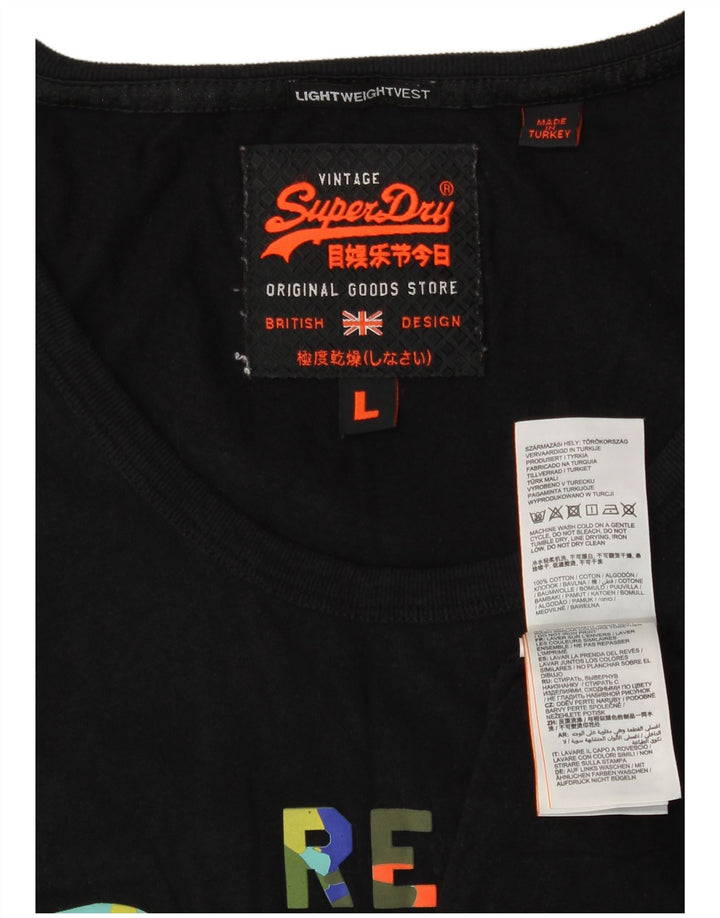 Superdry grafisk vest top til mænd, stor sort bomuld