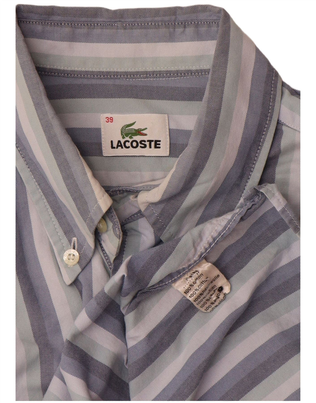 Lacoste herreskjorte str. 39 Medium blå stribet bomuld