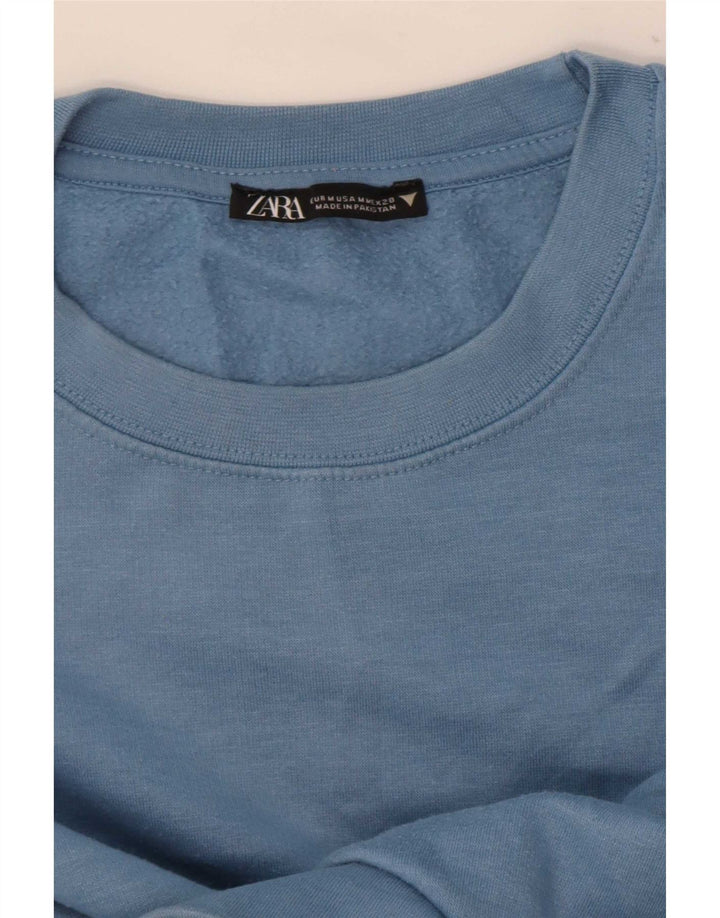 Zara Womens Crop Sweatshirt Jumper UK 12 Medium Blue