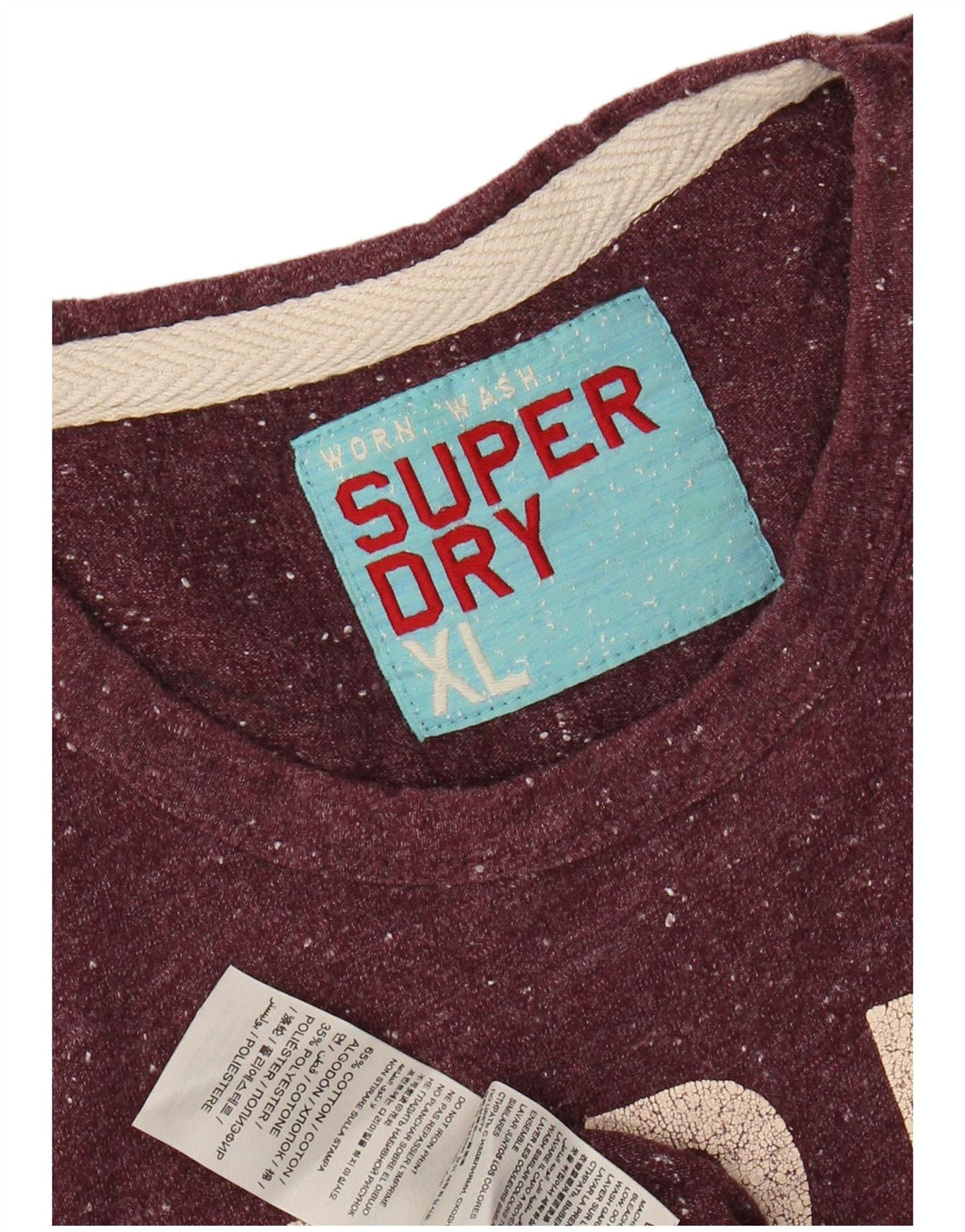 SUPERDRY Herre grafisk T-shirt Top XL Bourgogne Flecked Bomuld