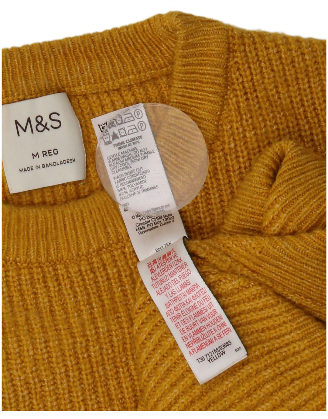 MARKS & SPENCER Herre sweater med rund hals, medium gul polyamid