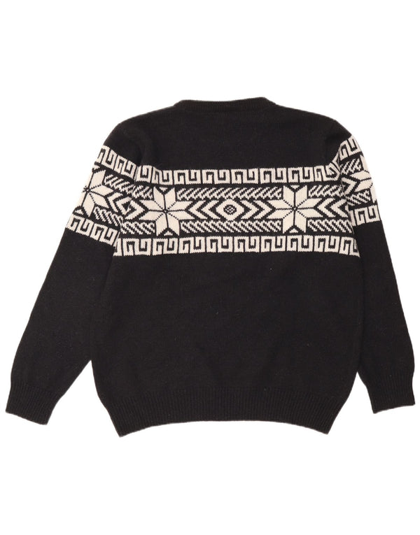 Vintage herre sweater med rund hals XL marineblå Fair Isle polyakryl