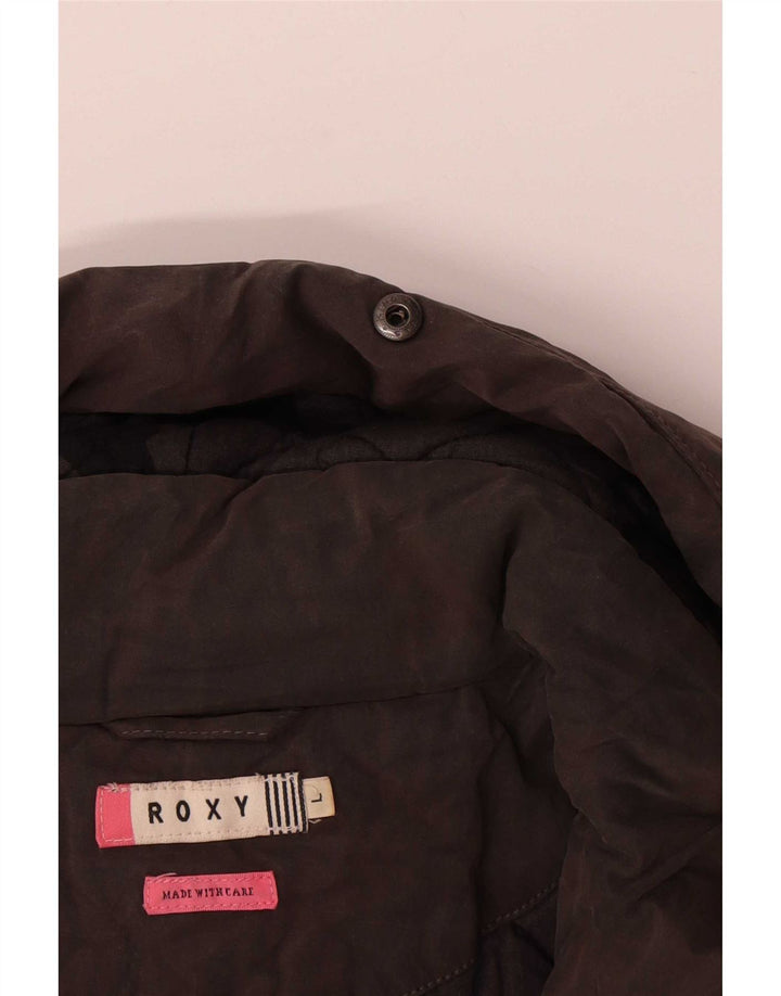 Roxy Womens Hooded Bomber Jacket UK 16 Large Brown Colourblock Cotton