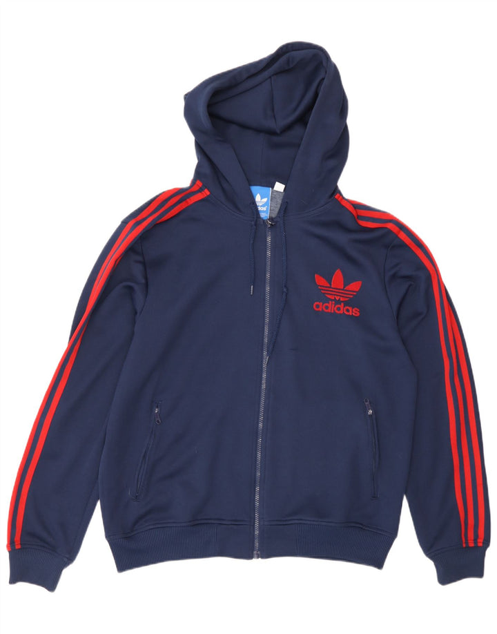 Adidas Herre grafisk hættetrøje med lynlås, medium marineblå polyester