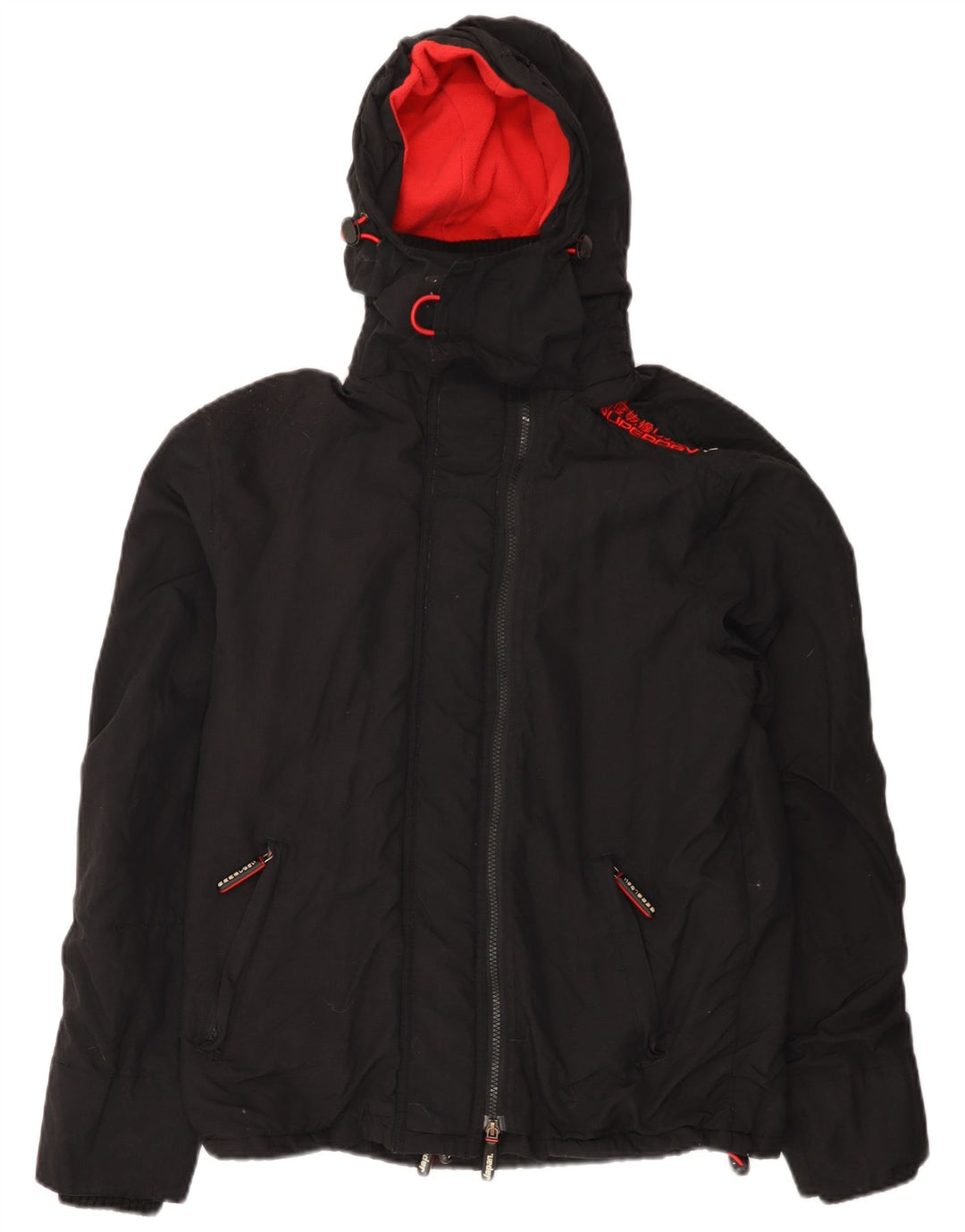 Superdry Windbreaker-jakke med hætte til kvinder UK 14 Medium Sort Nylon