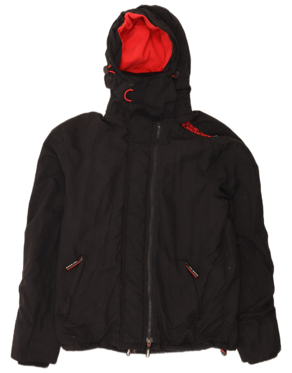 Superdry Windbreaker-jakke med hætte til kvinder UK 14 Medium Sort Nylon