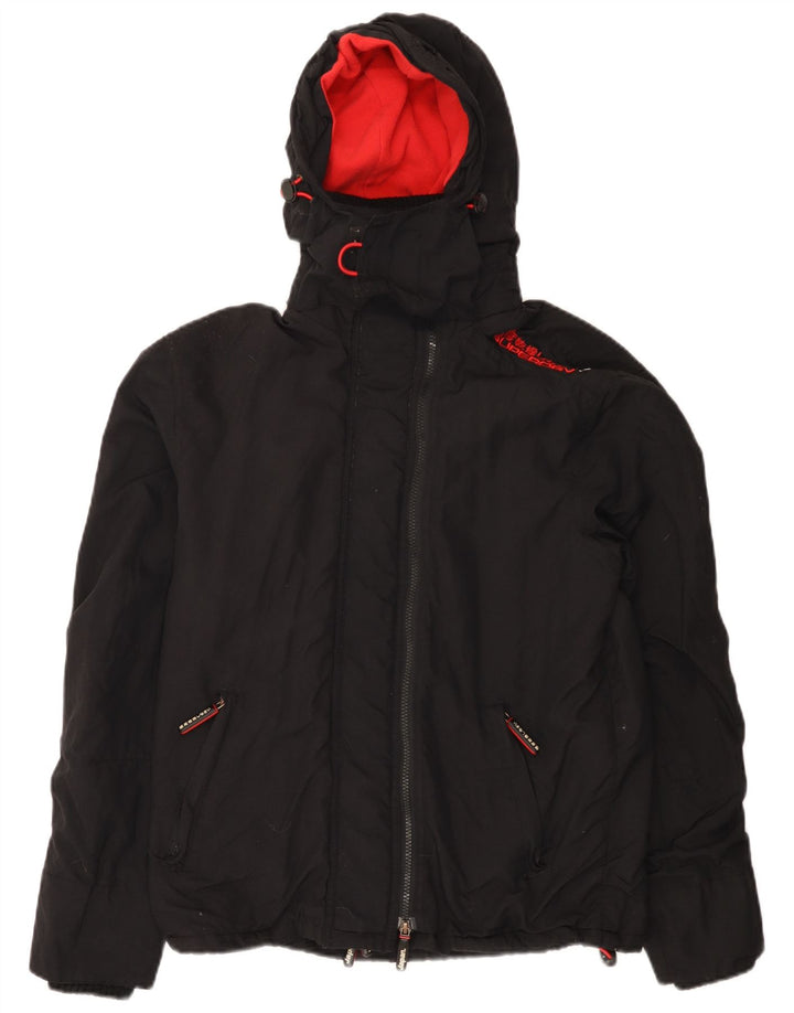 Superdry Windbreaker-jakke med hætte til kvinder UK 14 Medium Sort Nylon