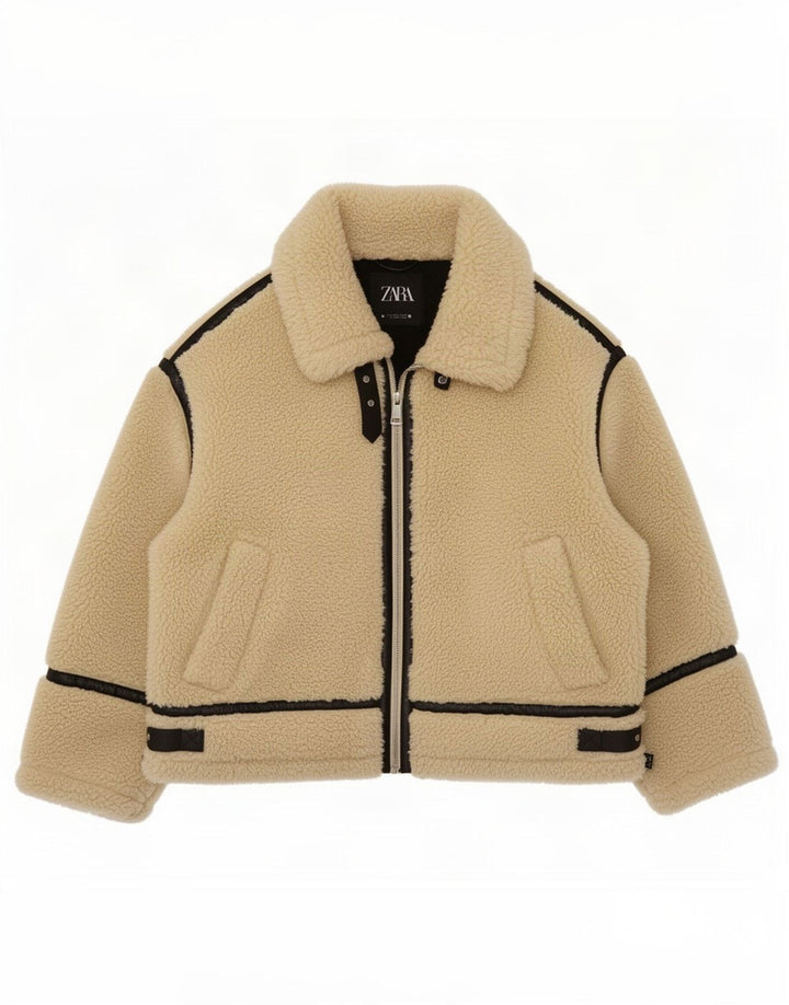 Zara Dame Oversized Sherpa Jacket UK 14 Large Beige Colourblock
