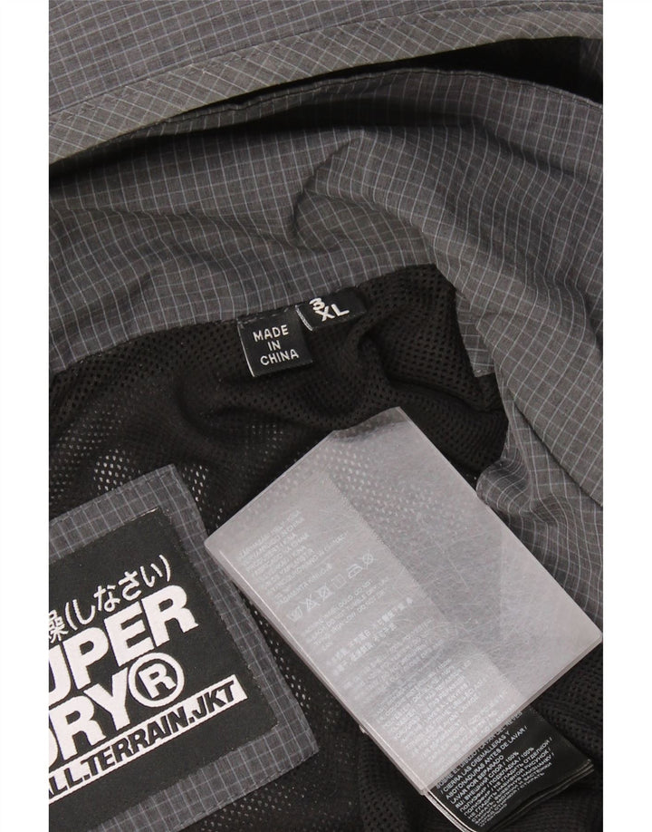 Superdry Grafisk regnjakke med hætte til mænd UK 46 3XL grå ternet polyester