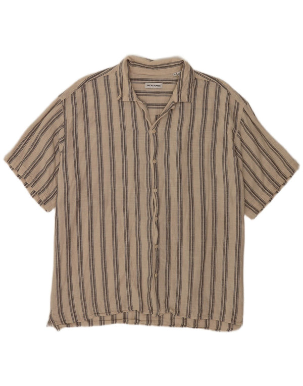 Jack & Jones Kortærmet Herreskjorte XL Beige Stribet Bomuld