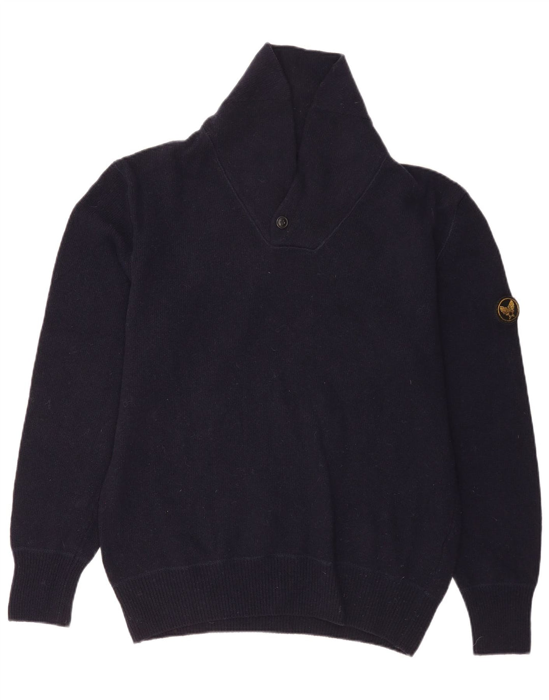 Avirex Herre Shawl Neck Jumper Sweater Medium Navy Blue Merino Uld