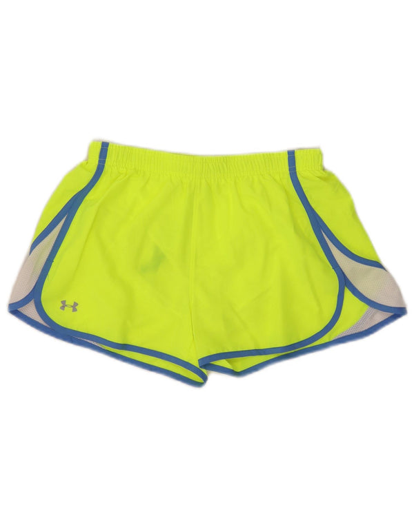 Under Armour Womens Heat Gear Sports Shorts UK 10 Small Yellow Colourblock