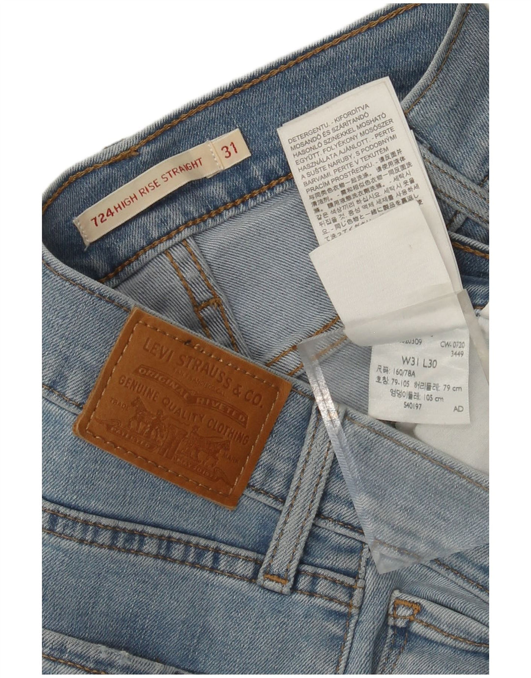 LEVI'S Dame 724 Højtaljede lige jeans W31 L30 Blå Bomuld