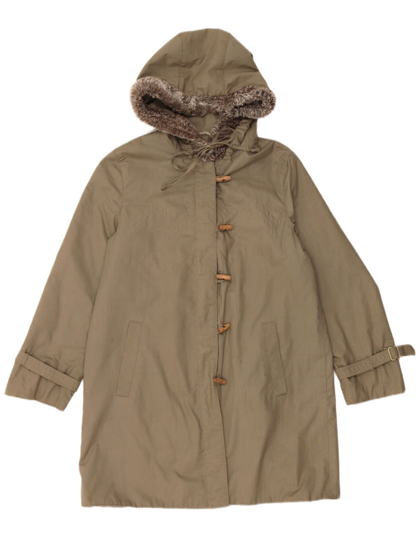 Vintage Dame Oversized Hooded Duffel Coat EU 36 Small Khaki