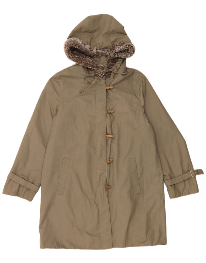 Vintage Dame Oversized Hooded Duffel Coat EU 36 Small Khaki