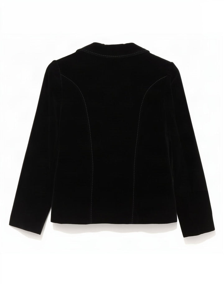 Vintage Dame 2 Button Velvet Blazer Jacket EU 40 Medium Sort Bomuld
