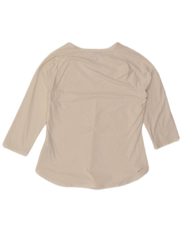 Nike Dame Dri Fit Top 3/4 ærme UK 12 Medium White Polyester