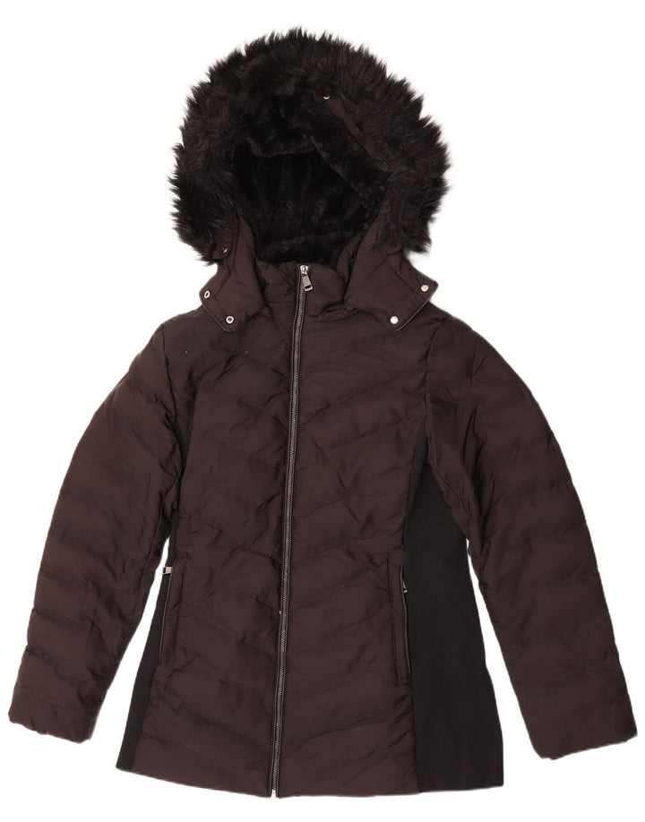 Zara Dame Hætte Polstret Jakke UK 14 Large Sort