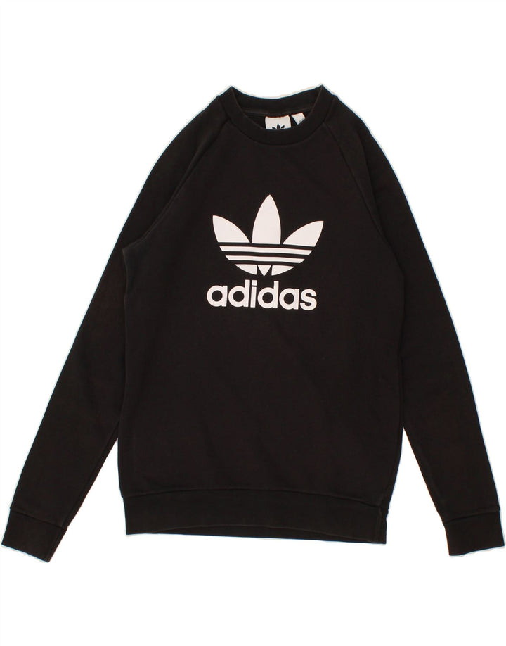 ADIDAS Mens Graphic Sweatshirt Jumper XS Black Cotton Vintage Adidas and Second-Hand Adidas from Messina Hembry 