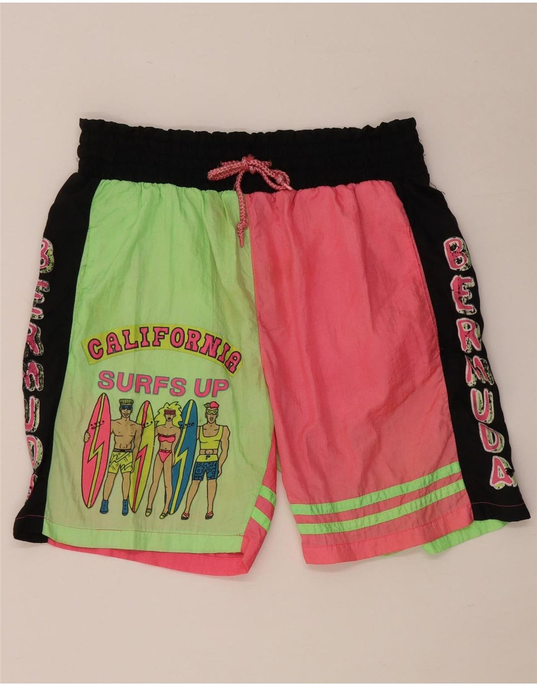 VINTAGE grafiske svømmeshorts til kvinder UK 18 XL Pink Colourblock Nylon