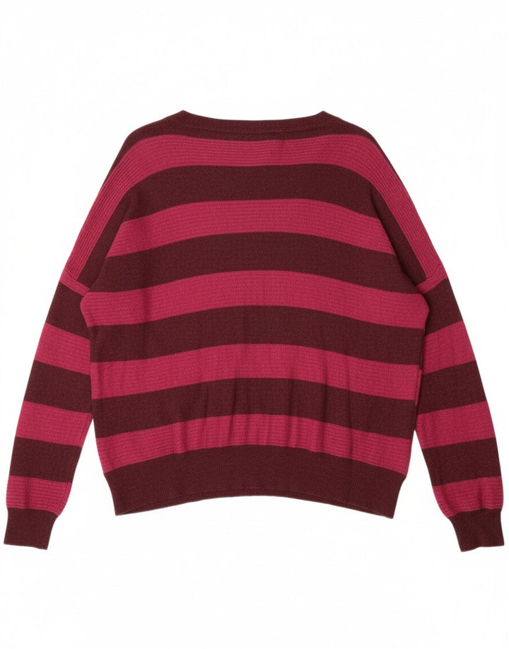 MOSSIMO Womens V-Neck Jumper Sweater UK 18 XL Red Striped Nylon