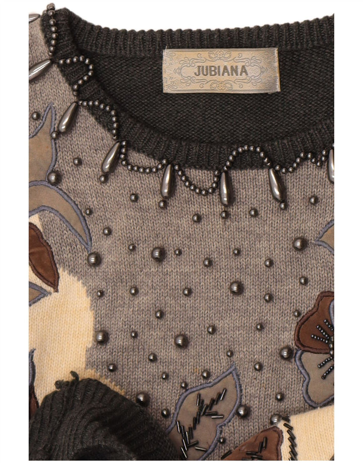 Jubiana Dame Crew Neck Jumper Sweater UK 14 Medium Grey Floral