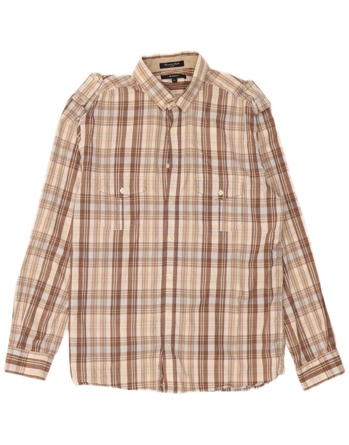 GANT Herre Fitted Military Shirt XL Beige ternet bomuld