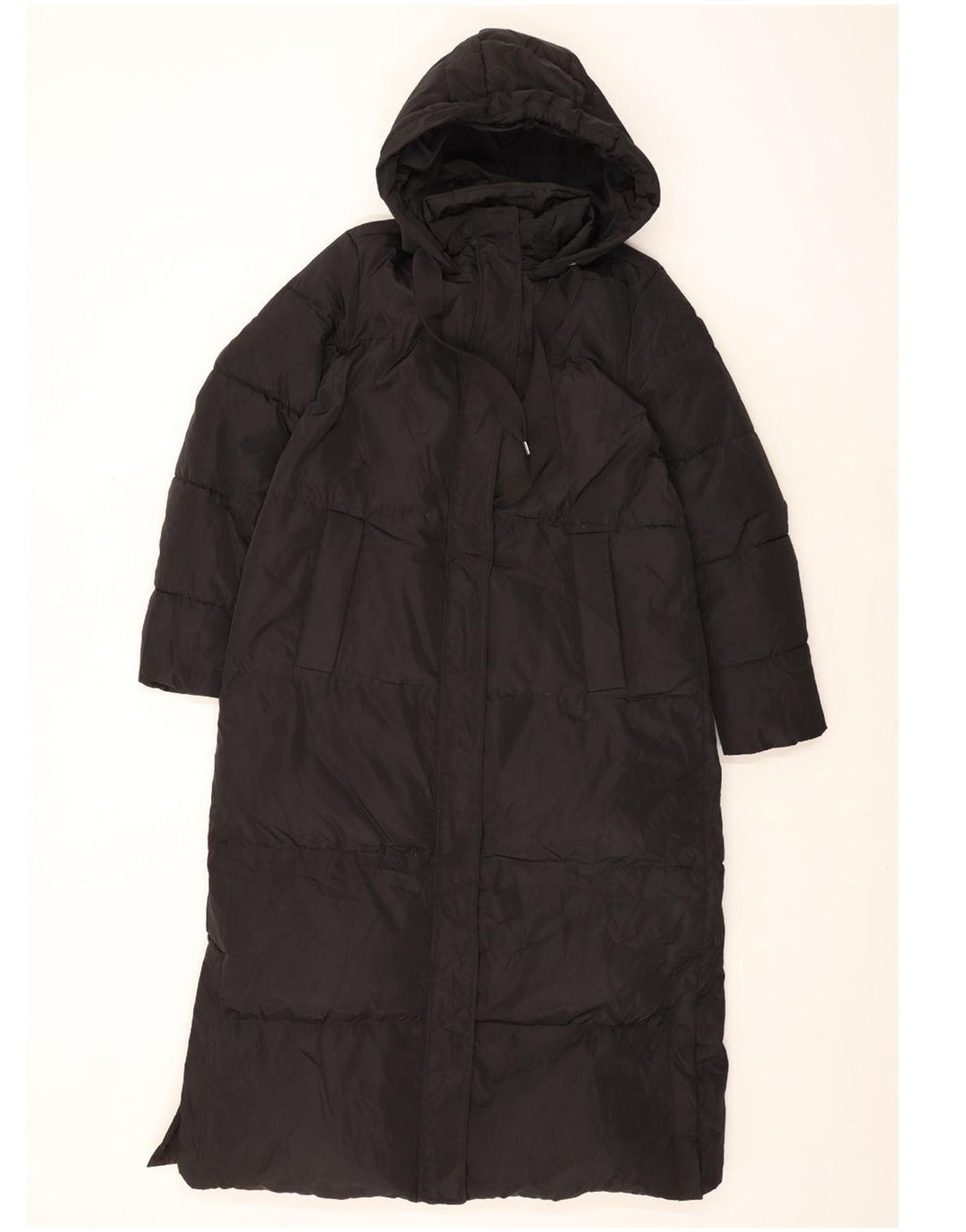Zara Dame Hætte Oversized Polstret Frakke UK 14 Medium Sort Polyester