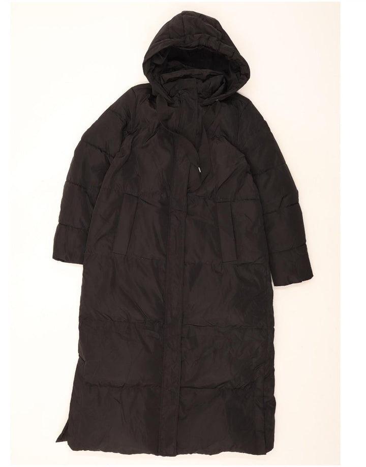 Zara Dame Hætte Oversized Polstret Frakke UK 14 Medium Sort Polyester
