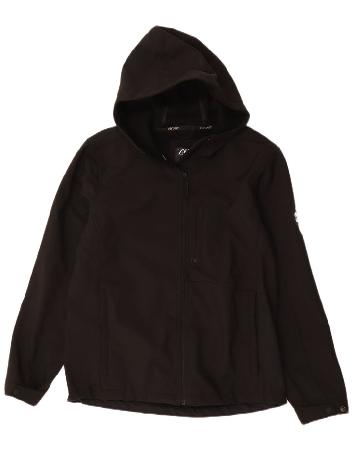 Zara Herre Hooded Windbreaker Jacket UK 40 Large Black Polyester