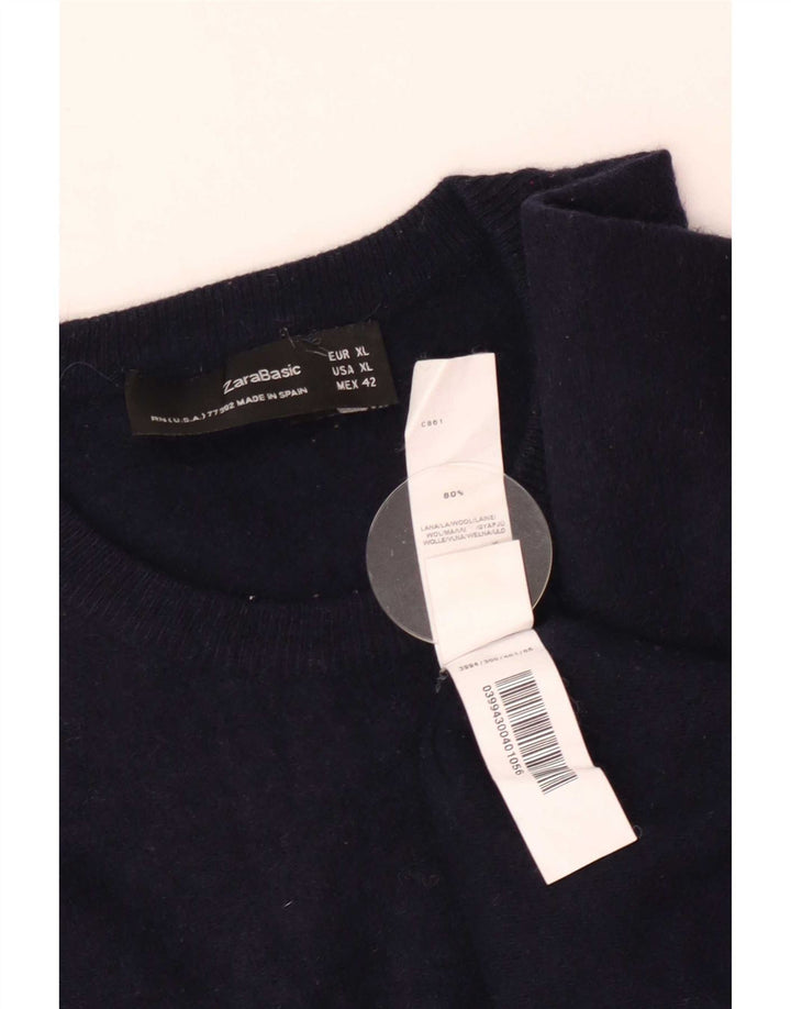 Zara Herre sweater med rund hals XL marineblå uld