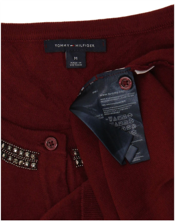 Tommy Hilfiger Dame Cardigan Sweater UK 12 Medium Maroon Bomuld