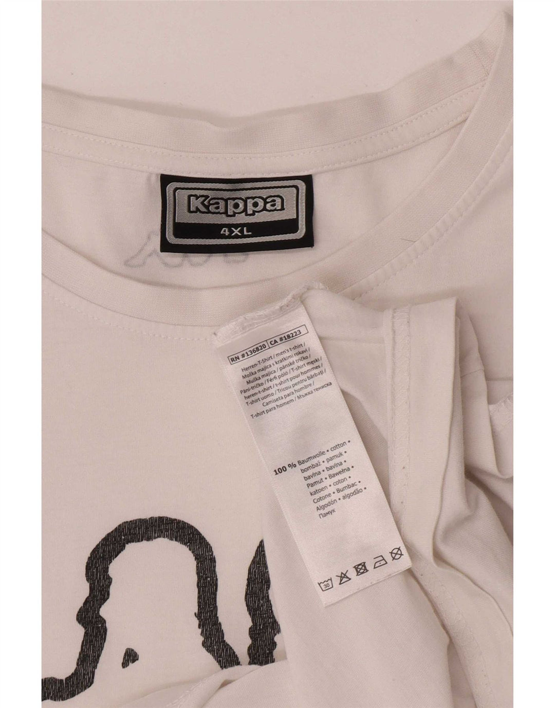 Kappa Herre Grafisk T-Shirt Top 4XL Hvid Bomuld