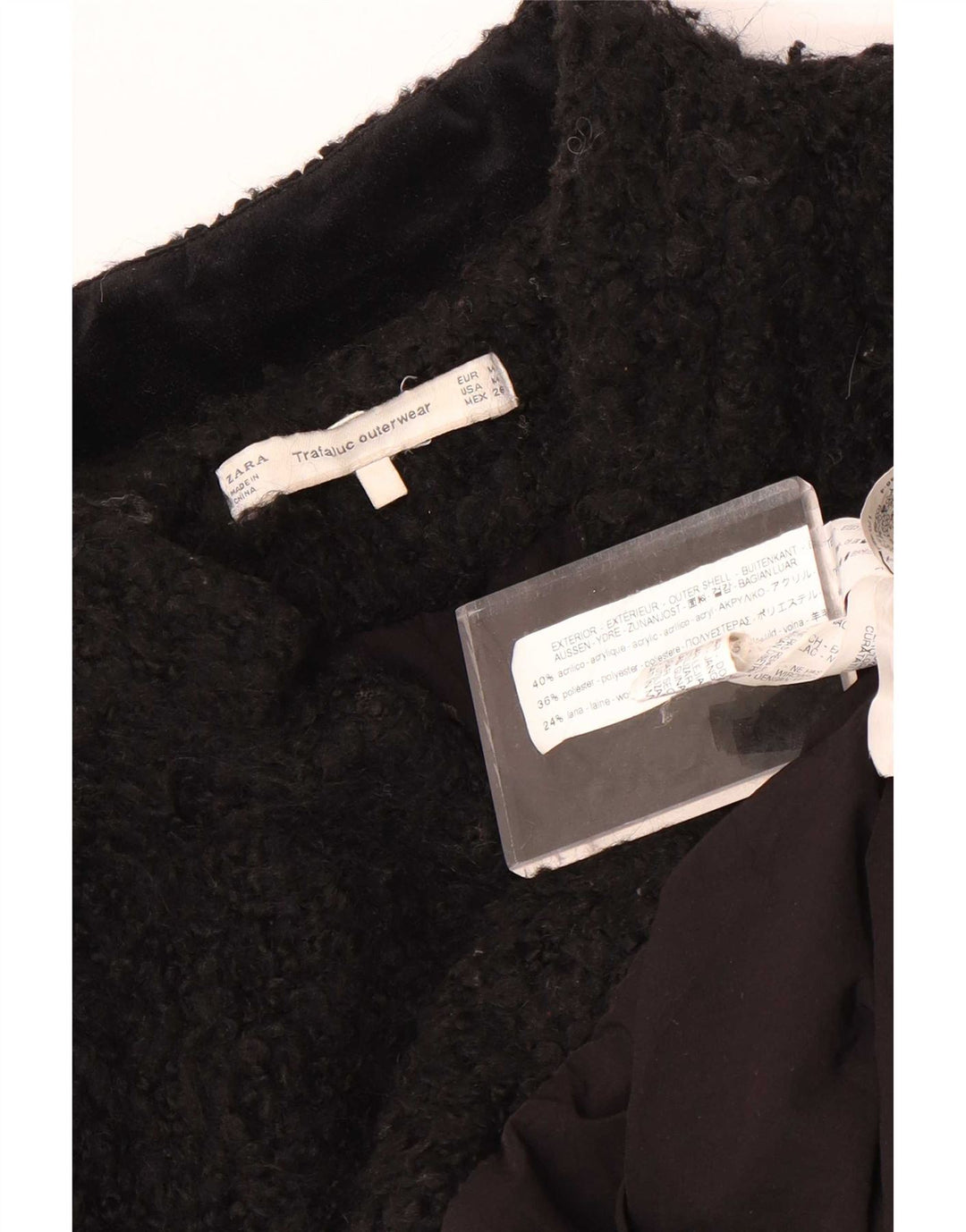 Zara Dame Teddy Åben Overfrakke UK 14 Medium Sort Akryl