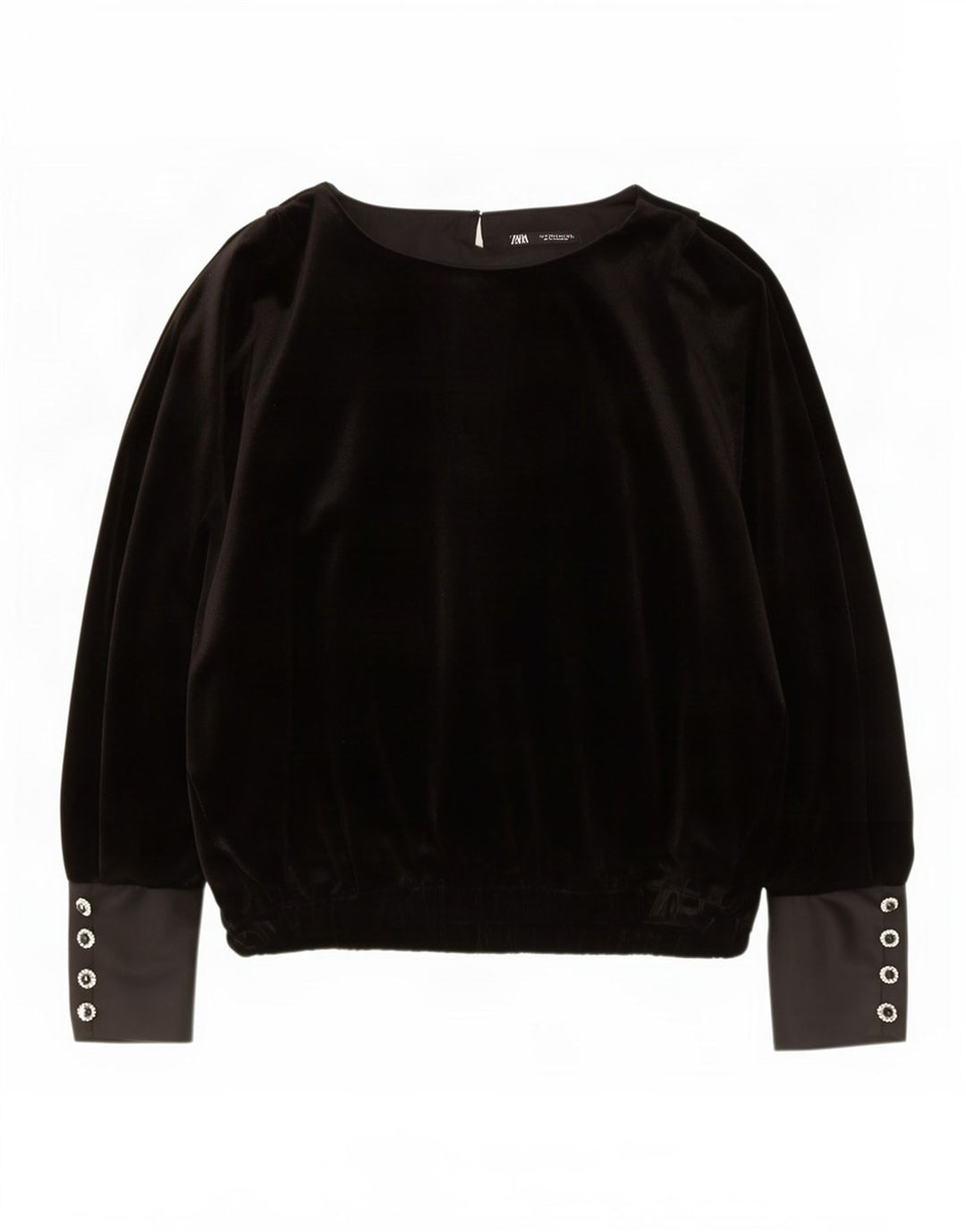Zara Dame Oversized Langærmet Velvet Bluse Top UK 14 Medium Black