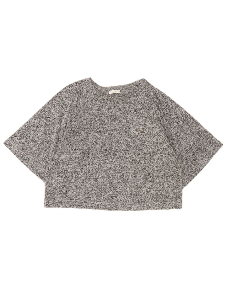 Zara Womens Crop T-Shirt Top UK 14 Medium Grey Flecked