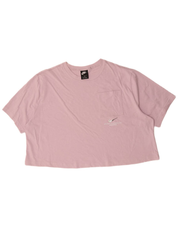 Nike Dame Swoosh Crop Oversized T-Shirt Top UK 22 3XL Pink Bomuld