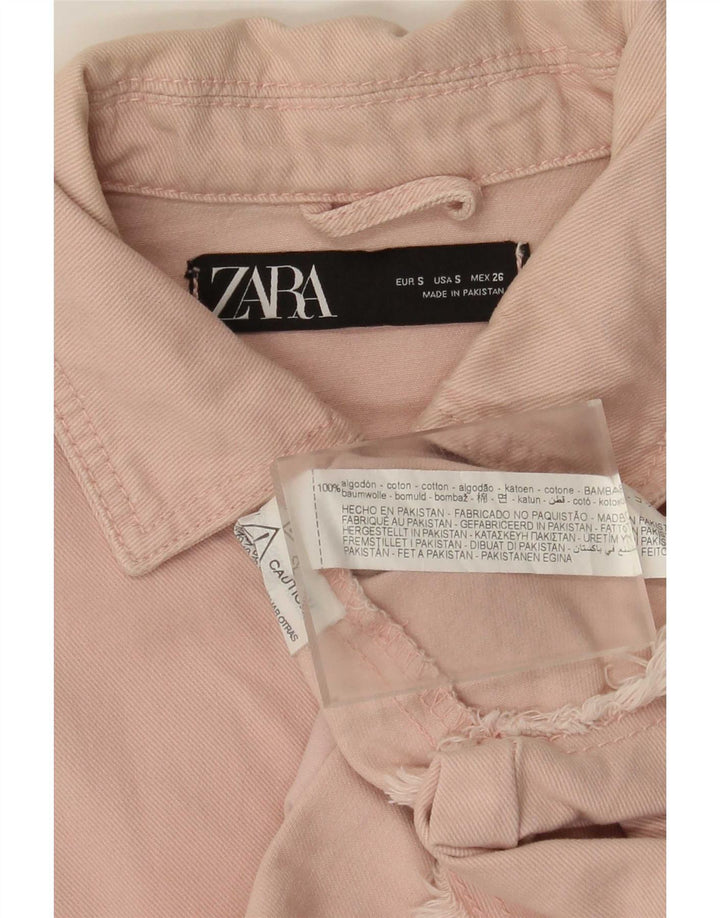 Zara Dame Oversized Denim Kjole UK 10 Small Pink Bomuld
