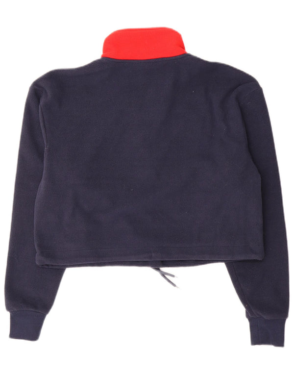 Ellesse Womens Crop Zip Neck Fleece Jumper UK 4 XS Navy Blue Colourblock