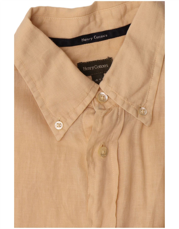 Henry Cottons Kortærmet Herreskjorte Størrelse 41 Medium Beige Linned