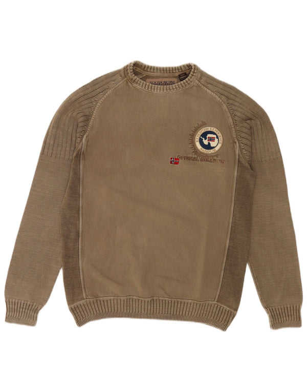 Napapijri Herre Geographic Crew Neck Jumper Sweater Medium Khaki Colourblock