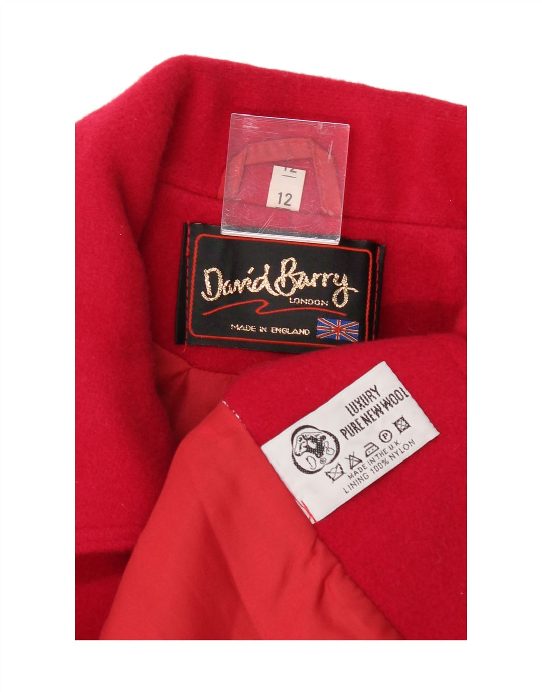 DAVID BARRY Womens Overcoat UK 12 Medium Red Virgin Wool Vintage David Barry and Second-Hand David Barry from Messina Hembry 