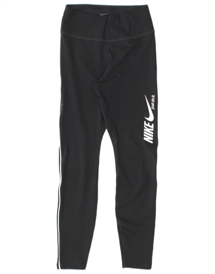 NIKE Womens Dri Fit Graphic Leggings UK 4 XS Black Polyester