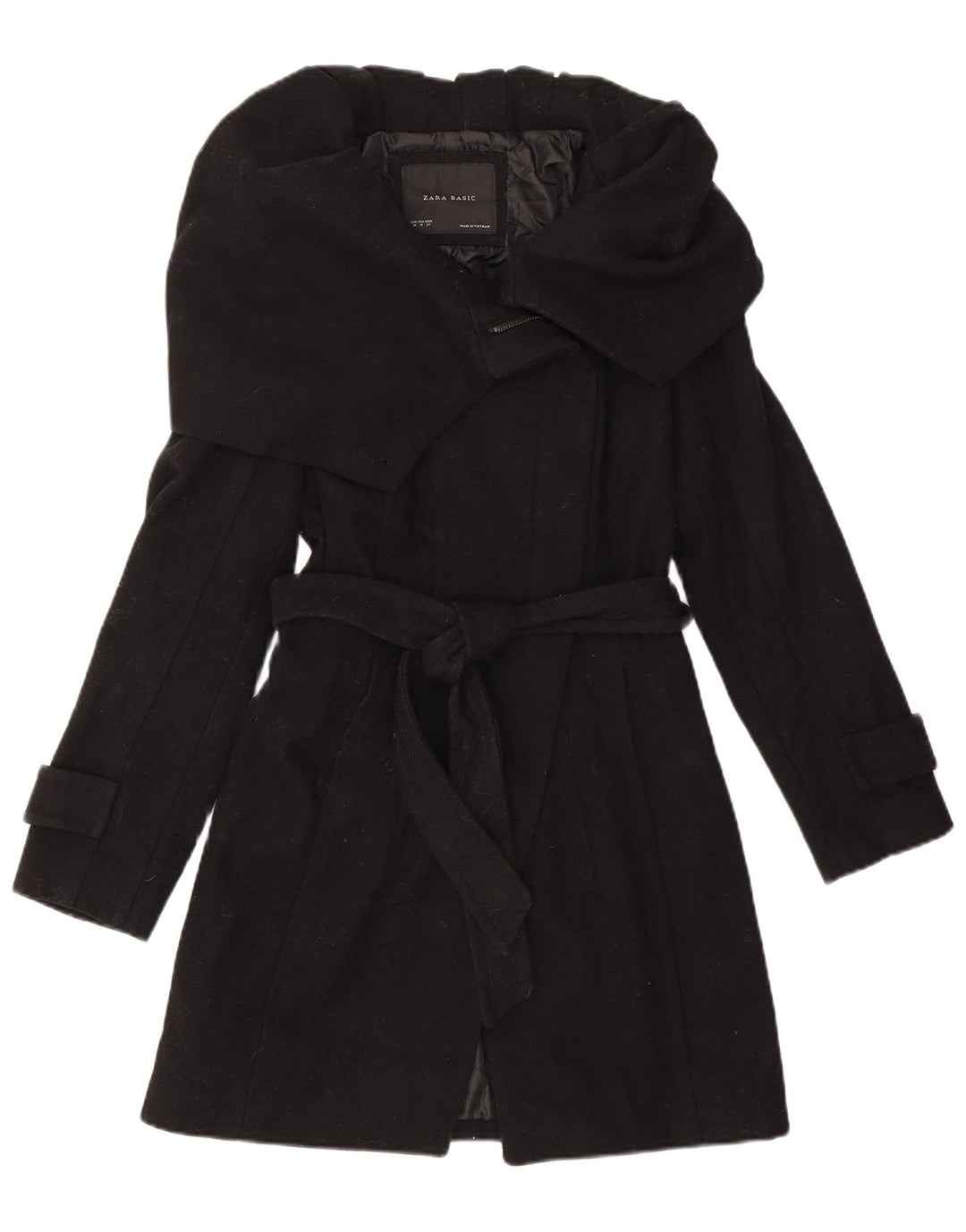 Zara Trench Coat til kvinder UK 12 Medium Sort Uld