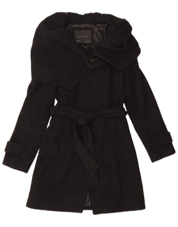 Zara Trench Coat til kvinder UK 12 Medium Sort Uld