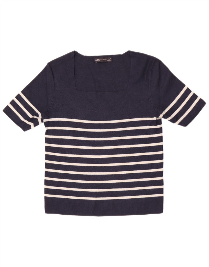 Marks & Spencer Dame Crop Top UK 12 Mellem marineblå stribet viskose