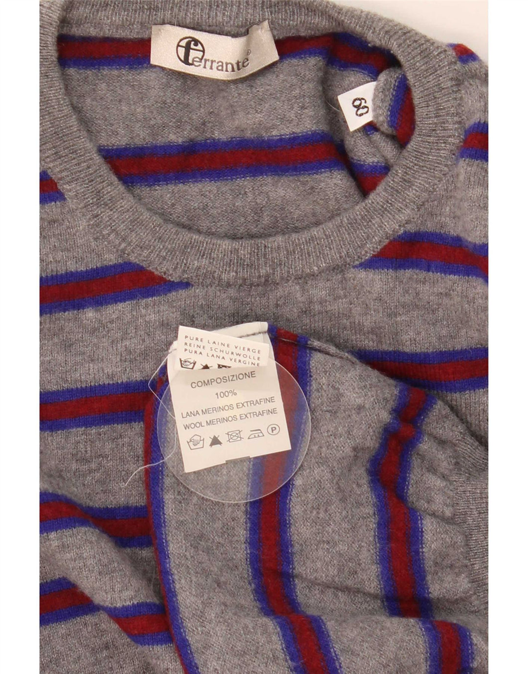 Ferrante Herre sweater med rund hals str. 60 3XL Gråstribet Merinould
