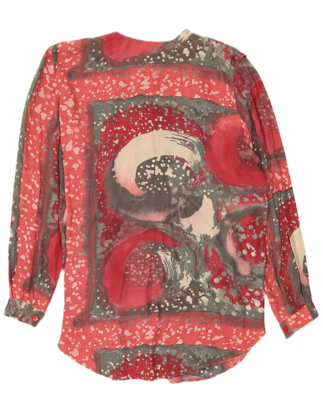 Vintage kvinders abstrakt mønster langærmet skjortebluse UK 20 2XL Rød