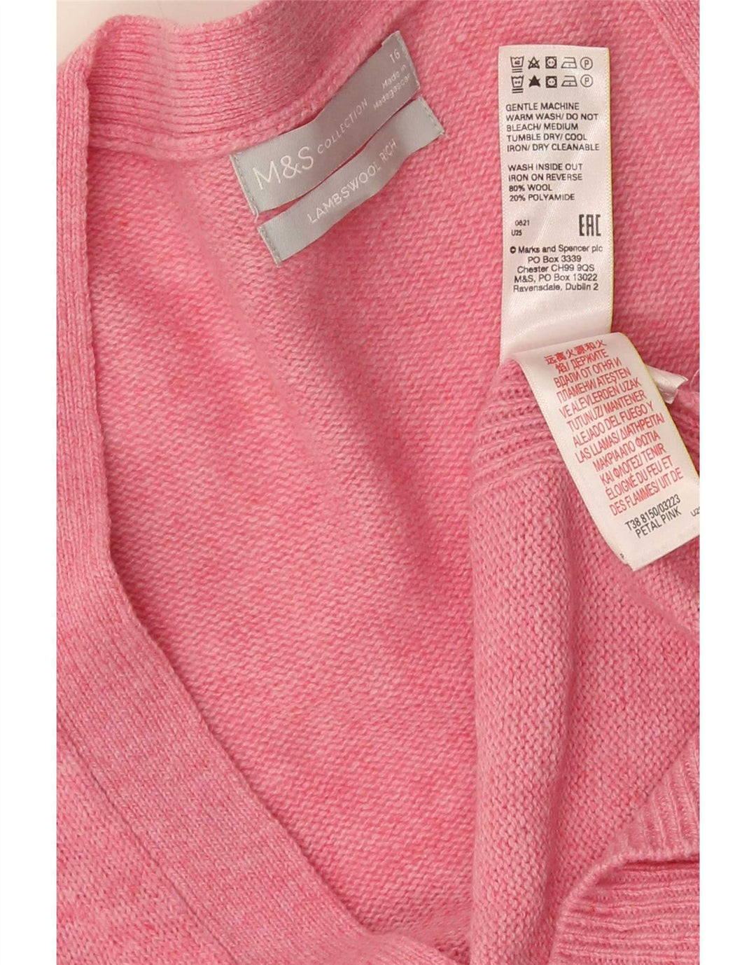 Marks & Spencer Dame Cardigan Sweater UK 16 Large Pink Wool